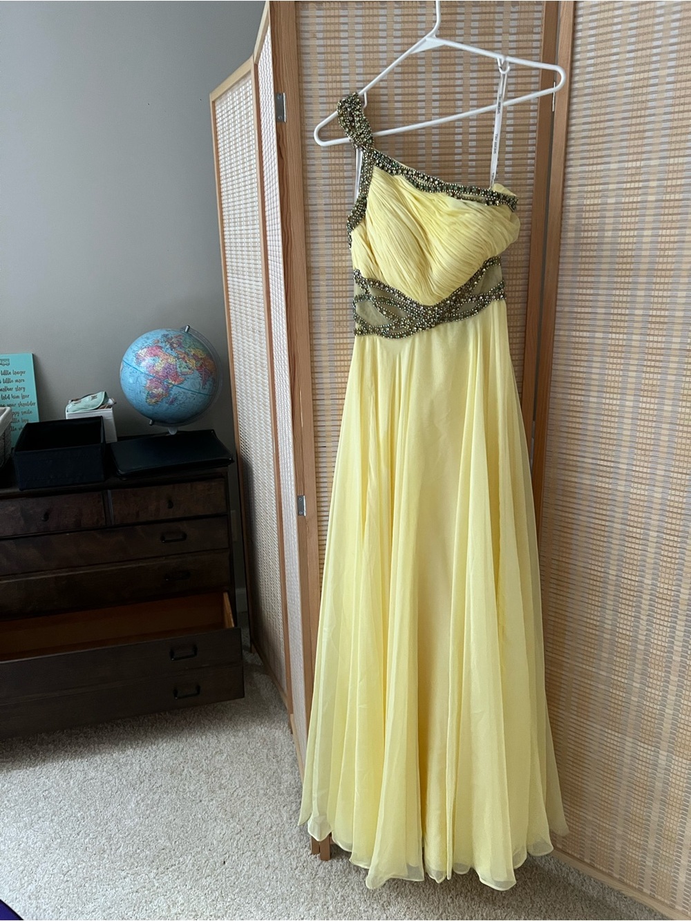 Sherri Hill Yellow One-Shoulder Beaded Prom Dress